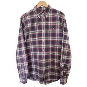 Ralph Lauren Shirt Men XL Blue Red Oxford Plaid Classic Fit Preppy Cotton Casual